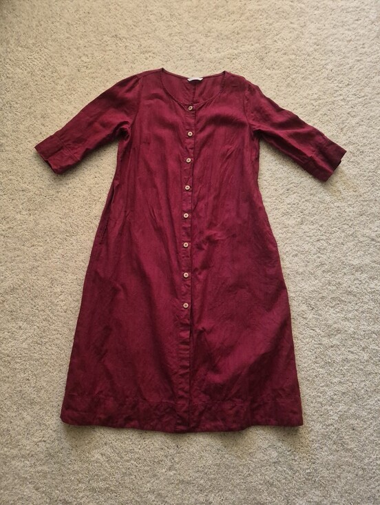 Linenfox Dresses & Skirts - Linen Fox Red Linen Button Front Midi Dress, Size L